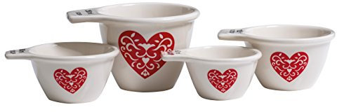 Premier Housewares Heart Measuring Cups Ceramic Measuring Cup Cooking Measuring Cups Measuring Cups For Baking, Red/Cream, 10 x 11 x 12 cm
