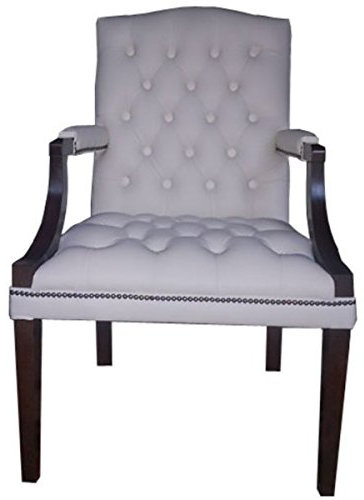 Casa Padrino Echtleder Esszimmerstuhl mit Armlehnen Weiß/Dunkelbraun 60 x 60 x H. 100 cm - Chesterfield Möbel