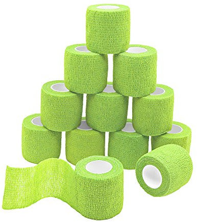 Tocone 12 Rotoli Benda Elastica Bendaggio Adesiva Coesiva Benda Nastro Elastico Autoadesivo Salvapelle Sport Nastro Bendaggio Sportivo per Mani, Piedi, Ginocchia, Braccia 5cm x 4.5m (Verde)