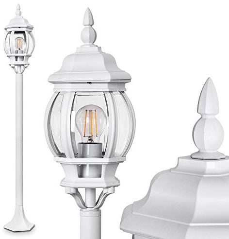 HOFSTEIN Außenleuchte Lentua, Wegeleuchte in antikem Look, Aluguß in Weiß mit Kunststoff-Scheiben, Stehleuchte 120 cm, Retro/Vintage Gartenlampe, E27-Fassung, IP44, ohne Leuchtmittel