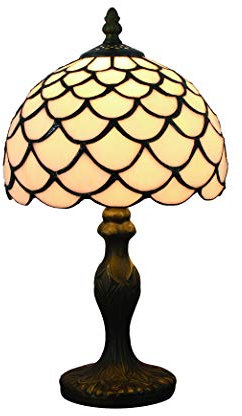 Tokira Vintage Tiffany Tischlampen Weiße 8 Zoll, E14 Tiffany Tischlampe Antik Original, Glasmalerei Lampen Schlafzimmer Nacht Lampenschirme Einfachen Stil Wohnzimmer(Ohne Glühbirnen)
