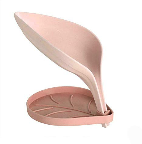 Leaf Shaped Soap Box Double Layer Tray Strainer Sponge Holder Sink Drain Rack (Pink)