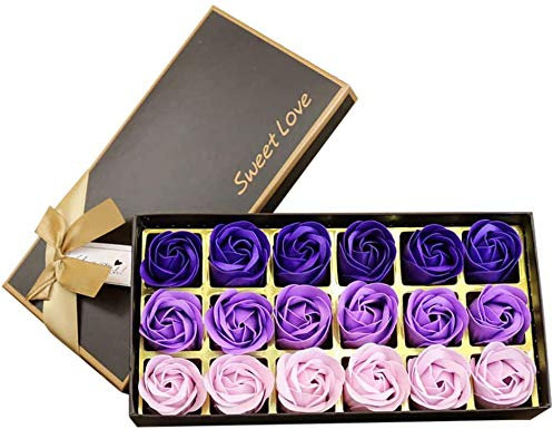 Txyk 18pcs Rose Soap Blumen in GeschenkBox, Faszinierende Duft von Rosen, Hübsche Form, Farbverlauf Farbe (Lila)