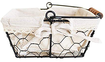 Venus valink Bread Basket, Vintage Bread Display Basket, Wrought Iron Storage Basket w/Cotton Lining, Kitchen Fruit Basket Storage Organiser Bowl Desktop Basket for Breakfast Bars, Coffee Bars, Cafes