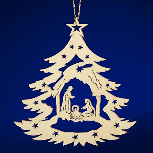 SIKORA BS-LS Traditionelle Filigrane Christbaumschmuck Holzanhänger aus nachhaltiger Herstellung - 28 Modelle wählbar, Modell:B1 Baum Heilige Familie H 8.8cm