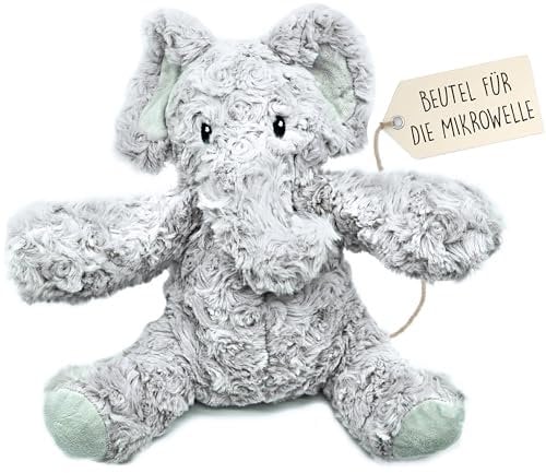 Wärmetier 23 cm - Wärme Kuscheltier - Kirschkernkissen Tier - Wärmekissen Tier - Kuscheltier Wärmekissen - Wärmekissen Baby - Wärmekissen Kuscheltier - Stofftier Elefant - Abnehmbarer Saatbeutel