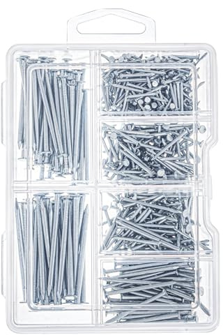 Maexxna Hardware - Set di 420 chiodi zincati, chiodi da appendere per quadri, con finitura, filo, comune, chiodi