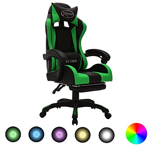 vidaXL Gaming Stuhl mit RGB LED-Leuchten Fußstütze Höhenverstellbar Chefsessel Bürostuhl Drehstuhl Schreibtischstuhl Sportsitz Racing Grün Schwarz Kunstleder