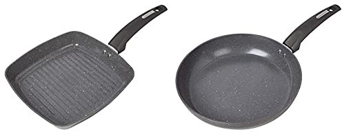 Tower T80336 Cerastone Induction Grill Pan, Non Stick Ceramic Coating, Graphite, 25 cm & T81242 Cerastone Induction Frying Pan Non-Stick, Ceramic Coating, Forged Aluminium, Graphite, 28 cm