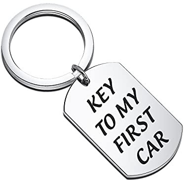 BAUNA Porte-clés pour première voiture pour adolescents avec inscription « Key To My First Car », 4*2.5cm, Métal,