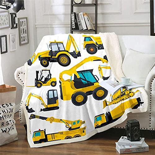 Homewish Kinder Bagger Plüsch Bettdecke,LKW-Traktor Sherpa Decke 100x130 Für Kinder Jungen Mädchen Teens,BAU Fahrzeug Fleece Flanell Decke Ausrüstung Auto Kran Werfen Decke