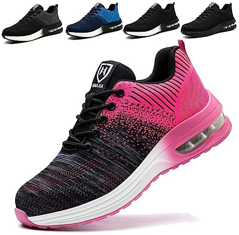 Scarpe Antinfortunistiche Uomo Donna Scarpe da Lavoro con Punta in Acciaio Traspiranti Cuscino d'Aria Scarpe da Cantiere Rosa 37