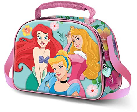 Princesas Disney Flowers-Bolsa Portamerienda 3D, Azul, 25.5 x 20 cm