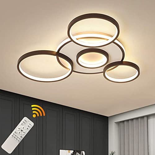 LED Deckenleuchte | Moderne 5-Ringe Wohnzimmer Deckenleuchte | Schwarz Runder Kreis 58W/Ø70cm | Schlafzimmer Deckenleuchten | 2700K-6500K Dimmbar Mit Fernbedienung | Restaurant Innendeckenleuchte