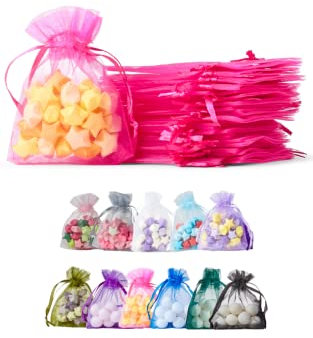 Soul Projekt [50 Stk.] Organzasäckchen mit Kordelzug für Hochzeiten, Schmuck, Geburtstage, Bastelarbeiten, Kristalle, Süßigkeiten, Gastgeschenke. Organza Bags Fuchsia 7x9 x50