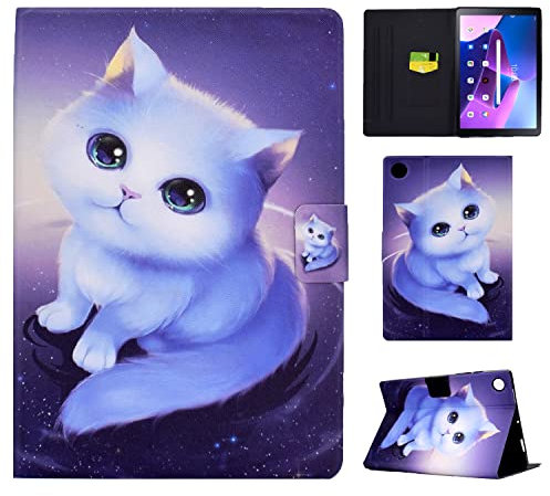 Vaitasy Funda para Lenovo Tab M10 Plus (3rd Gen) 10.6 Pulgadas 2022 TB-125FU, Ultra Slim Protectora Carcasa con Ranura para bolígrafo Cover M10 Plus 3rd Generación - Gato Blanco