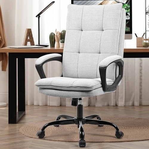BASETBL Office Chairs for Home Ergonomic Wide Big Comfy Desk Chair, Double-Layer Thick Skin-friendly Seat Cushion Tilt Executive Computer Chair for Meeting Business Study Gaming, Fabric Grey