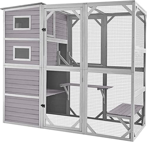 Cat Catio Outdoor Cat House with 4 Tiers Enclosures Large Cat Cage for Outdoor Indoor Cat House with Weatherproof Roof and Spacious Room