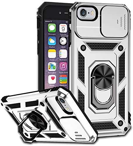 Hitaoyou iPhone SE 2022 Case, iPhone se 2020/8/7 case with Camera Cover Slim Fit Hard Case with 360°Ring Holder Kickstand Magnetic Car Mount Supported Protective Girls Women case for iPhone 8/7