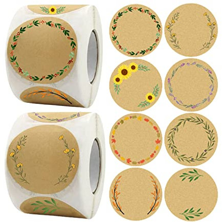 1000pcs 2 Inch Jam Jar Labels Kraft Paper Self Adhesive Labels Stickers Canning Jar Labels Stickers for Packages Gift Bags Canning Jam Bottle Spice Bakery Food Container, 8 Floral Patterns