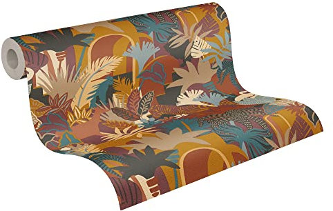 A.S. Création Dschungeltapete Bunt Orange Blau Gelb Antigua 390961 - Florale Tapete Vliestapete - 10,05 m x 0,53 m Made in Germany