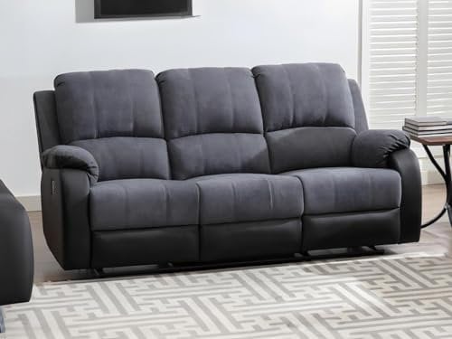 Vente-unique-Relaxsofa 3-Sitzer - Microfaser & Kunstleder - Grau & Schwarz - Brody
