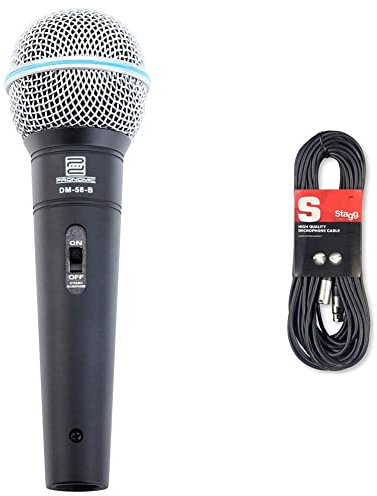 Pronomic DM-58-B Dynamisches Gesangs Mikrofon mit Schalter (Richtcharakteristik: Superniere, Frequenzgang: 70-16.000 Hz) & Stagg SMC10 Mikrofon-Kabel (10m, XLR-Buchse-auf-XLR-Stecker)
