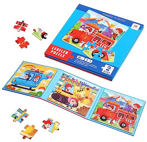 Kinderpuzzle Magnetspiel ab 3 4 5 Jahre, 48 Teile Magnet Puzzle Kinder Reisespiele Pädagogisches Puzzles Lernspielzeug Geschenk für Kleinkind Mädchen Jungen (Transport)