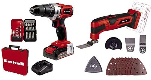 Einhell Power X-Change 44Nm Cordless Drill Driver with Battery and Charger & Power X-Change Cordless Multi Tool - 18V Multi-Use Cutting and Sanding Tool for Wood, Plastic and Metal