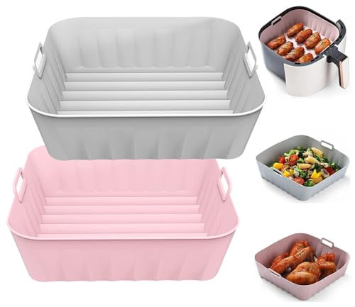 Pipiruew 2 Pezzi 21CM Teglia Silicone per Friggitrice ad Aria, Riutilizzabile Silicone Pot adatta a 5-8 QT per Friggitrice ad Aria Teglia in Silicone Cestino per Friggitrice ad Aria in Silicone