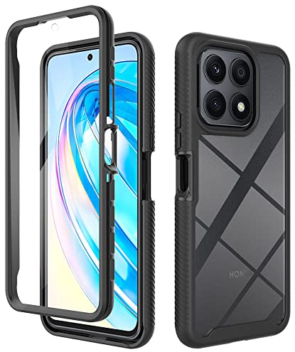 ESTH® Hülle für Honor X8a 4G 360 Grad Vollschutz Handyhülle Stoßfest Kratzfeste Staubdicht Klar Case Outdoor Panzerhülle mit Displayschutz und PC Bumper, Schwarz
