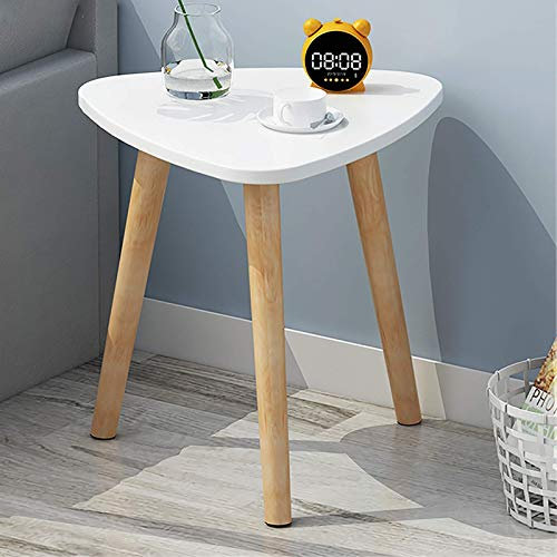 Einfacher Beistelltisch, Couchtisch, dreieckige Beine aus massivem Holz, Nachttisch, Beistelltisch, Mini-Sofa, Snack-Tisch, Teetisch für kleine Räume, Weiß, 40 x 42 cm (15,7 x 16,5 Zoll) small gift