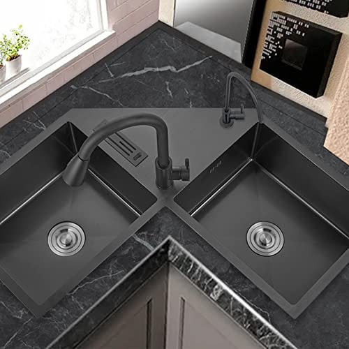 BEdaw Fregadero de Cocina de Esquina Nano, Lavaplatos de Doble Fregadero, Esquina Engrosada en Forma de L, Lavabo de Mano Multifuncional con Soporte para Cuchillos