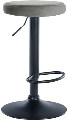 CLP Barhocker Ponte Samt-Bezug I Höhenverstellbarer Stuhl, Farbe:grau, Gestell Farbe:schwarz