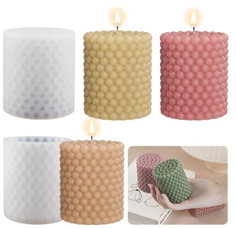 Bekecidi 2 PCS Bubble Candle Mould Silicone, Pillar Candle Moulds for Candle Making Epoxy Resin Moulds Cylinder Candle Molds for Making 3D Candles Soap Aromatherapy DIY Crafts Ornaments