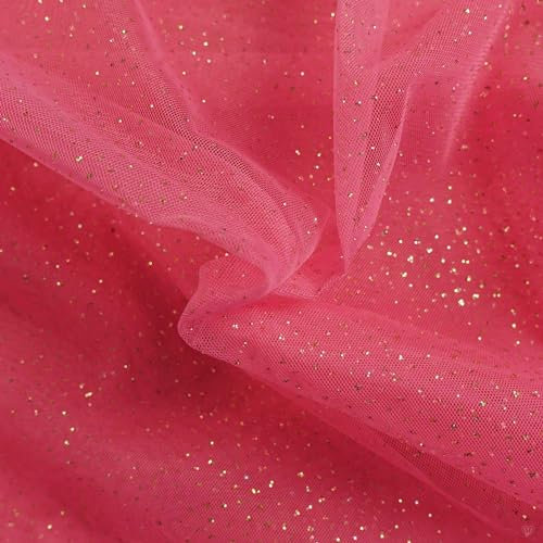 Tüll mit Glitzer Kostümstoff Fasching Royal Tüll 1 x 1,5 m Meterware Farbwahl, Farbe:014 - pink/gold