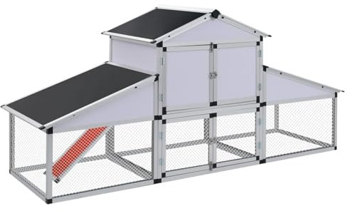 Camerina Hühnerstall mit Freilaufgehege und Nistkasten Aluminium HüHnerhaus Mobiler HüHnerstall