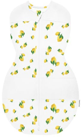 happiest baby Sleepea Pucksack 5-Sekunden-Wickeltuch, 100% Bio-Baumwolle, von Ärzten entworfen fördert gesunde Hüftentwicklung (Zitronen Elfenbein, M)
