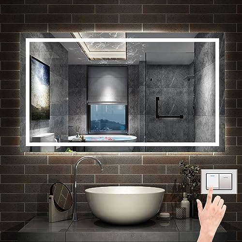 Aica Sanitär Spiegel mit Beleuchtung 100×80cm 3 Lichfarbe dimmbar Memory Wand/Touchschalter Beschlagfrei LED Badpiegel energiesrarend vertikal/horizontal