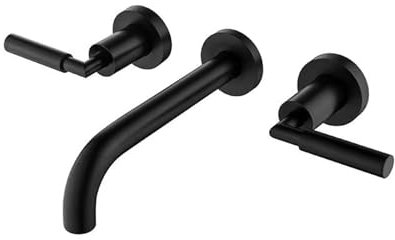 XJTNLB Mitigeur Lavabo Robinet Mural Salle de Bain Double Poignée Mitigeur Lave Main Robinetterie Salle de Bain Noir