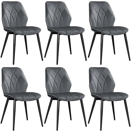 Yaheetech Esszimmerstühle 6er Set Küchenstühle gepolstert Metallbeine bis 136 KG Belastbar Polsterstuhl für Küche/Esszimmer/Schlafzimmer/Restaurant Dunkelgrau/Polyester