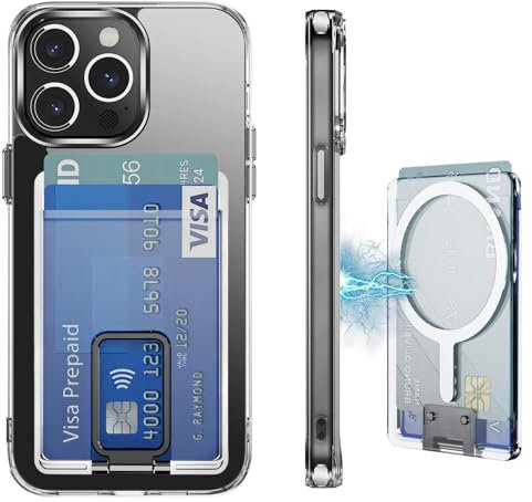 Tuvror Magnetic for iPhone 13 Pro Case and Card Holder with Stand, (Compatible with MagSafe) Shockproof Military-Grade Protection, Wallet Phone Case for iPhone 13 Pro (6.1 inch), Clear