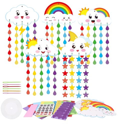 DKINY 10 Regenbogen Bastelset für Kinder Wolken Mix&Match Kunst und Bastelhandwerk DIY Regenbogen-Tropfen Kreativsets zum Basteln Rainbow Kreative Bastelbedarf für Junge Mädchen in Frühling Sommer