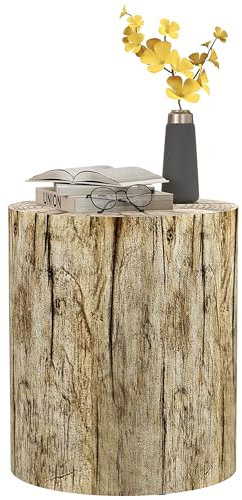 HOMCOM Table d'appoint Ronde en Forme de souche, Bout de canapé, Petite Table Basse en béton pour l'intérieur et l'extérieur, 37cm, Naturel