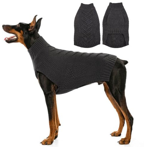 Katzinst Hundepullover, Hund Pullover für Große Hunde, Strickwaren Pulli Hund, Dickes Material Pullover Haustiermantel für Winter, Fleece Hundepullover Labrador, Grau, 3XL