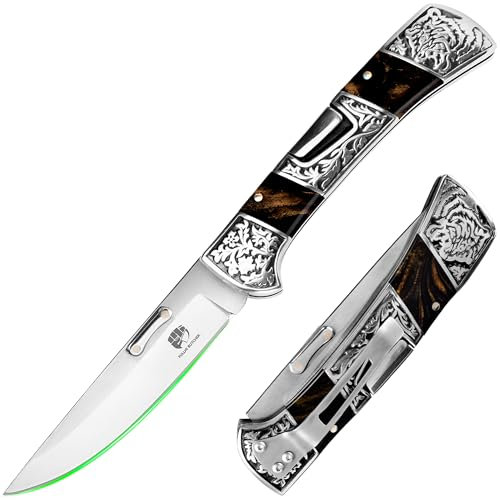 FULLHI 4 Klappbare Jagdmesser Lock-back Messer Harz/Rosewood Handle Pocket Messer mit Messer-Clip für Camping Wandern Überleben, Weihnachten & Thanksgiving Geschenk Mann oder Frauen (Schwarzes Harz)