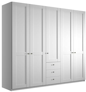 WIEMANN Drehtürenschrank mit 3 Schubkästen, Landhausstil Kleiderschrank 250cm breit, Weiß, Höhe 216cm, Marlow