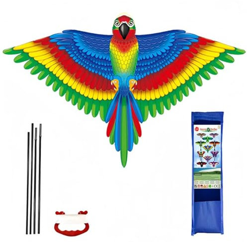 Kinder Papagei Drachen Flugdrachen für Kinder und Erwachsene, 53x38Inch Drachenset Leichtwind Flugdrachen Einleiner Flugdrachen Freien Beach Drachen mit Drachenschnur und Langem Schwanz