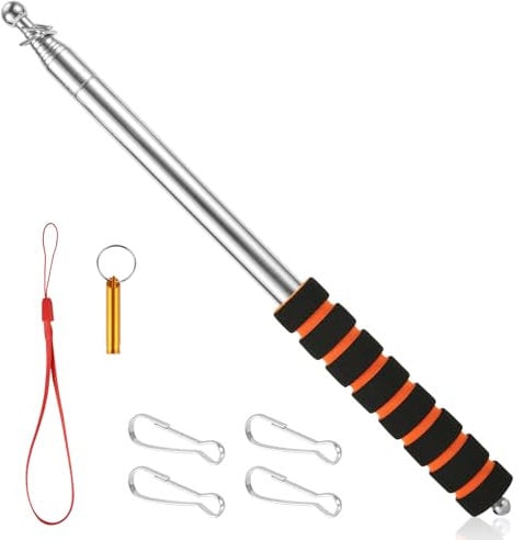 NQEUEPN 8.2ft Telescopic Handheld Flagpoles, 10 Sections Tour Guide Flag Pole Pointer Portable Telescopic Banner Anti-Slip Teaching Pointer Stick with Clips and Whistle for Parade Tour Guide (Orange)
