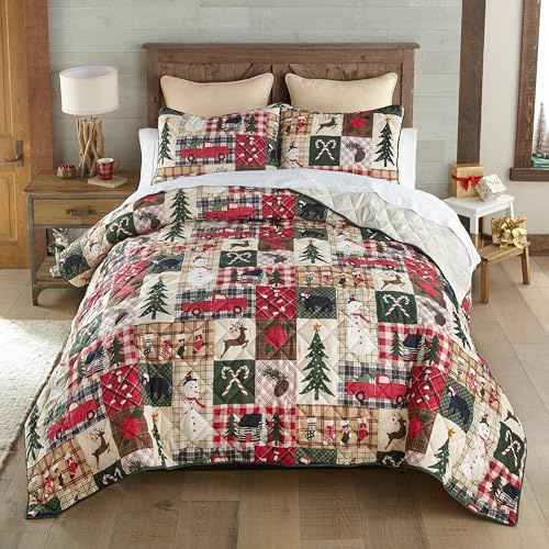 Donna Sharp Holiday Dream King Microfiber Quilt Set- Three Piece Holiday Themed Quilt Set - King Size Quilt and Two Coordinating King Pillow Shams - Perfect for Rustic Holiday Decor!